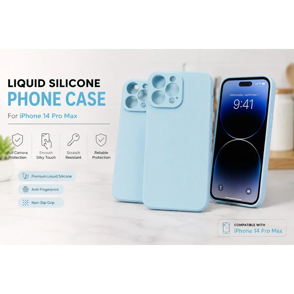 PureVigor iPhone 14 Pro Max Case Liquid Silicone Slim Protective Cover Blue 3pcs